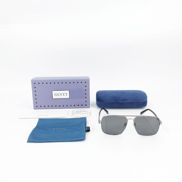 Gucci GG1289 Navigator Sunglasses Silver Gray OS - Picture 5 of 16